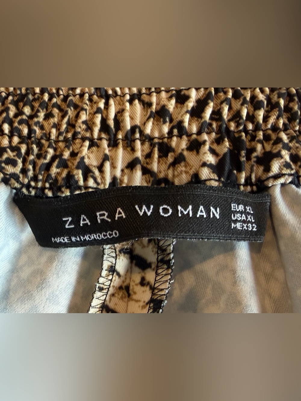 EUC ZARA Snakeskin Flowy Flare Leg Pants Hi Rise Stretch Light XL Tan/Black/Gold - Picture 2 of 16